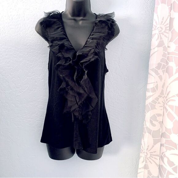 Aryn K black Ruffled Racerback Tank Top Size Medium - Picture 1 of 10